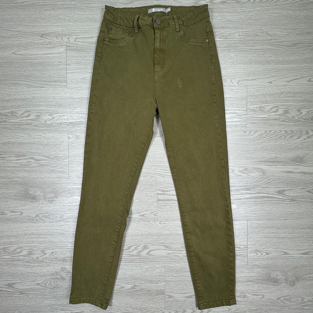 Tractr Women Pants High Rise Skinny Olive Green Size 10/30 Stretch Tencel Blend